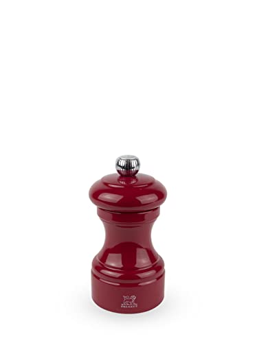 Peugeot - Bistro 10 cm Salt Mill - Classic Salt Grinder - Made with PEFC Certified Wood - Lifetime Guaranteed Mechanism - Made in France - Bistrorama - Red Colour
