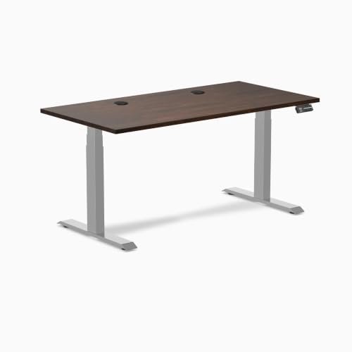Image of Desky Dual Rubberwood Sit Stand Desk Dark Walnut 48 inch Gray