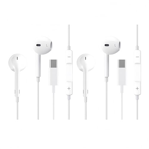 Wvxilyr 2 Pares Auriculares Intraurales USB-C HiFi Estéreo con Micrófono Integrado y Control de Volumen, Compatibles para iPhone 17/16/Plus/Pro MAX, Galaxy S24, iPad Pro