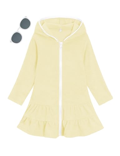 Image of Girls Swim Cover Up Kids Long Sleeve Swimsuit Coverup Terry Beach Pool Clothes with Sunglasses