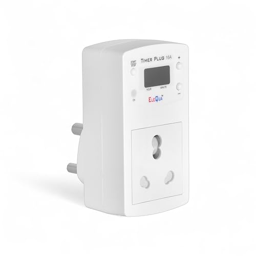 Image of EleQua 16A Auto Power Cut-Off Timer Plug | Ideal for Pump, E-Bike Charger, Geyser & Home Appliances | Made in India