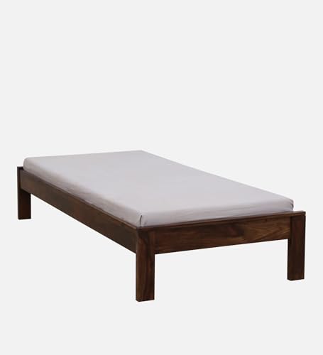 Image of Wood Single Bed Without Storage for Bedroom Home Solid Wood Without Storage Single Palang Cot for Hotels (Single Size, Walnut Finish, 1 Piece)
