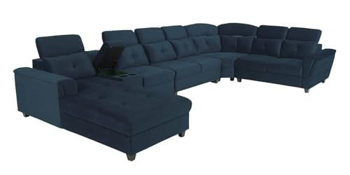 Image of Mishel 12 Seater Sofa Set for Living Room | Sectional U Shaped 12 Seater Sofa with Storage & Cupholder (Teal Fabric, LHS)