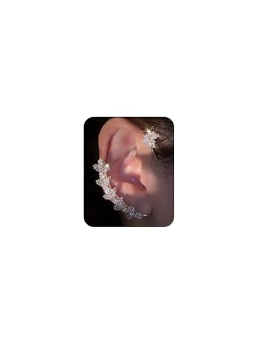 2Pcs Rhinestone Butterfly Earrings Ear Cuffs Non-Pierced Fake Earrings Butterfly Climber Wrap Around Earrings Dainty Adjustable Ear Clip Jewelry for Women Girls