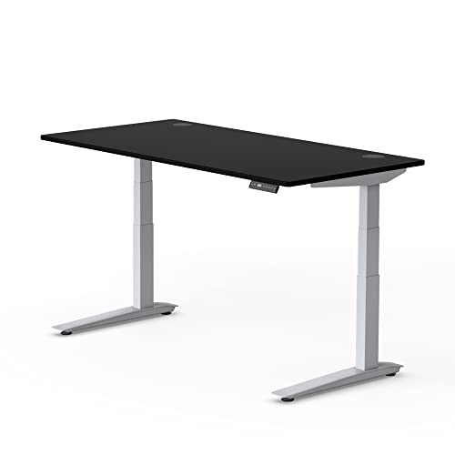 Image of Fully Jarvis Standing Desk 48 inch x 27 inch Black EcoTop - Electric Adjustable Desk Height from 23 inch to 43 inch with Memory Preset Controller (Rectangle, Silver Frame)