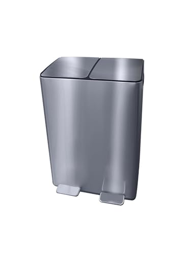 JARDIN202 - Cubo de Basura de Metal 60L con Pedal - Doble Compartimento para Reciclaje y Diseño Moderno | 60 litros (Plata)