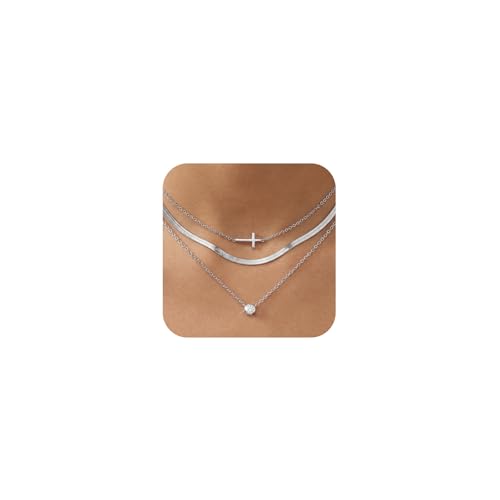 MPRAINBOW Ensemble de trois colliers en argent pour femmes - Colliers superposables, bijoux tendance, cadeau pour une petite amie, une mère ou une amie à...