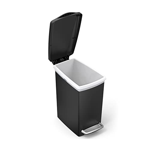 simplehuman 10 Liter / 2.6 Gallon Compact Slim Bathroom or Office Step Trash Can, Black Plastic