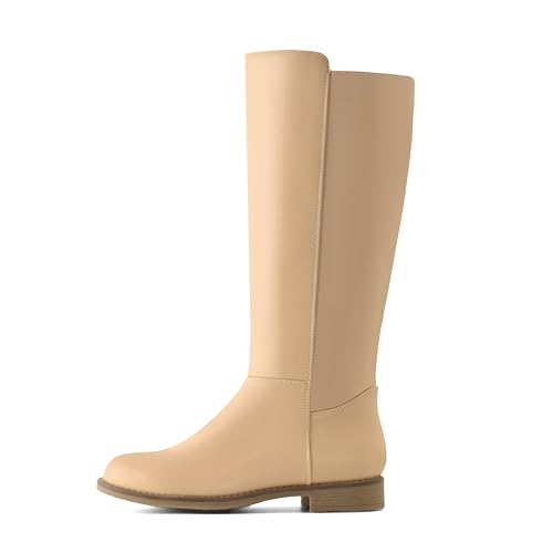 Image of Shoe'N Tale Women's Knee High Boots Flat Low Heel Stretchy Round Toe with Side Zipper