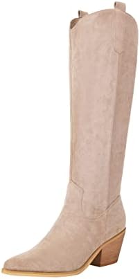 Reitoye Women's Western Boot Snip Toe Cowgirl Chunky Heel Knee High Classic Cowboy Boots US 9