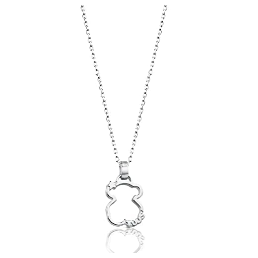 TOUS Collar de Plata de Primera Ley para Mujer con Motivo Oso de 1.6 cm, 45 cm de Largo, Clásico y Versátil, Colección Silueta