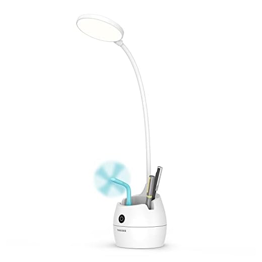 TANOSEE LED Desk Lamp with USB Charging Port, 3 Color Modes, 3 Dimming Levels, Desk Light with Pen Holder 360°Flexible Gooseneck, White Small Table Lamps for Home Office Reading