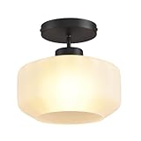 IHENGYANLT Industrial Black Matte Light Fixtures Ceiling Mount, with Frosted Glass Shades Semi Flush Mount Ceiling Light, for Hallway Fixtures Kitchen, Foyer