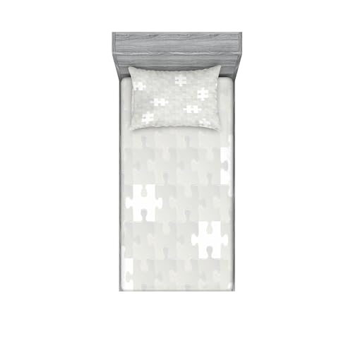 Ambesonne Grey Fitted Sheet & Pillow Sham Set, Abstract Puzzle Patterns in Simple Background Shabby Mosaic Ornament Idea Kids Children, Decorative Printed 2 Piece Bedding Decor Set, Twin, Grey