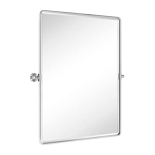 Image of TEHOME Pivot Mirror Chrome Tilt Bathroom Vanity Mirror Large Metal Framed Rectangle Tilting Beveled Vanity Mirrors for Wall, Vertical Hanging, Overall 34.14 x 40 inches (Mirrror 30 x 40 inches)
