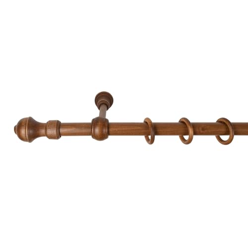 SN Deco - Stilgarnitur Gardinenstange Vorhangstange Ares, Holz, 28 mm, 1-Lauf, Komplettset mit Ringen, 160 cm (Walnuss) SN Deco - Stilgarnitur Gardinenstange Vorhangstange Ares, Holz, 28 mm, 1-Lauf, Komplettset mit Ringen, 160 cm (Walnuss)