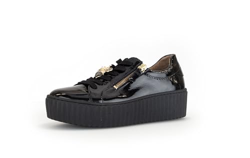 Gabor Damen Low-Top Sneaker, Frauen Halbschuhe,Wechselfußbett,Best Fitting,Plateausohle,straßenschuhe,Sportschuhe,schwarz (Gold),40 EU / 6.5 UK