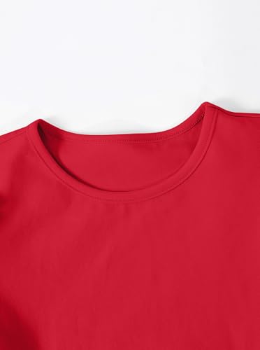 Image of Girls Striped Shirt Flutter Sleeve Top Crewneck Cute Summer T Shirts Casual Tees Red 9-10Y