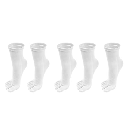 Calcetines 5 Dedos 5 Pares Calcetines Largos De Cinco Dedos Para Hombres, Calcetines Deportivos Casuales, Sudor, Dedos Separados, Medias Negras Y Blancas, Tubo De Algodón De Tobillo, blanco, 39