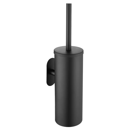 Image of 1PCS Heavy Duty Adhesive Toilet Brush Holder - No Drilling Required Bathroom 304 Stainless Steel, Rounded Brush Head Cleans More Thoroughly for Bathroom (Black)