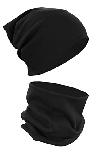 Alkato Unisex Beanie Mütze und Schal Set Uni Farbe: Schwarz Größe: Einheitsgröße