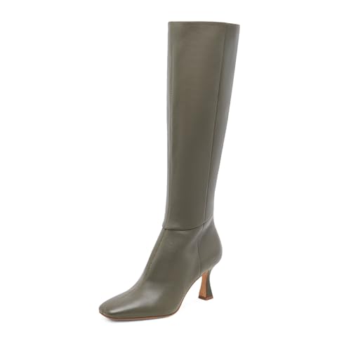 Knee High Boots Women Wide Calf Faux Leather Square Toe Side Zipper Fall Long Tall Boots for Women