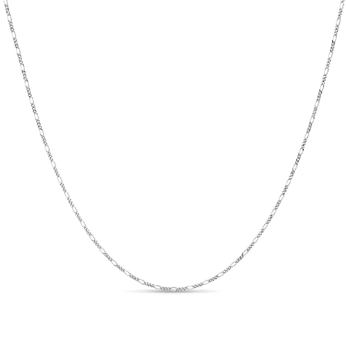 KEZEF Sterling Silver Figaro Chain Necklace for Women or Men | Sterling Silver Italian Made Diamond Cut 1.5mm Lightweight Figaro Necklace Chain Men's, Women's | 14