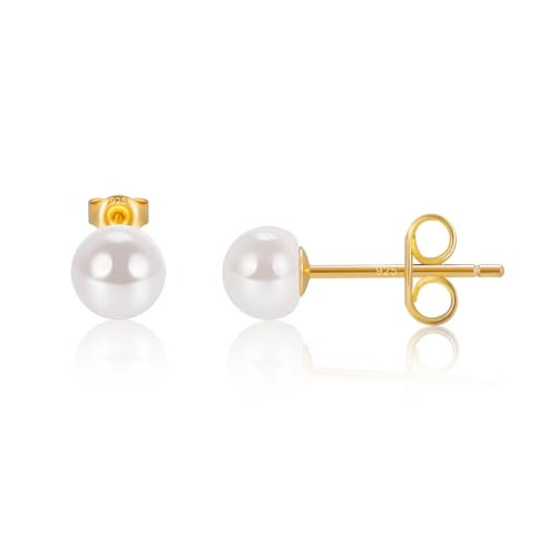 EAMTI Pearl Earrings for Women Trendy 18K Gold Plated Sterling Silver Freshwater Cultured Pearl Stud Earrings Hypoallergenic 5.5-9.5MM