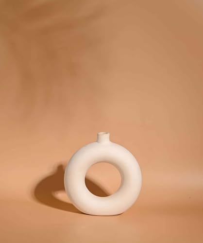 Image of Purezento Nordic Donut Circular Flower Vase 6 Inch - Pack of 1 | DecorativeVase | Vases for Modern Home Decor, Living Room, Office Decor Ideas