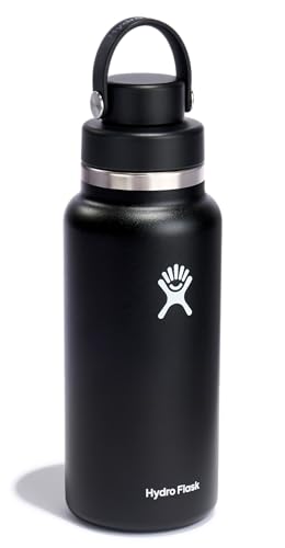 Hydro Flask Water Bottle - Insulated Stainless Steel - Wide Mouth Chug Lid, Non Spill, Leakproof in 32 Oz Black