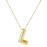 BOXOB Necklace, 14k Gold Plated Balloon Initial Necklace Personalized Balloon Alphabet Pendant Necklaces Jewelry Gift for Women Girls (L)