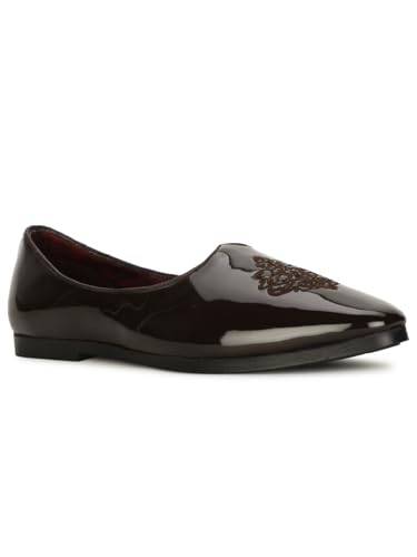 Image of Bata Jalsa Patent Men Slip-On Mojari Moccasin Slipper in Brown, 7 UK