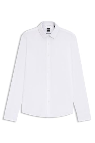 Image of BOSS Mens P-JOE-S-K-261 Regular-fit Shirt in Performance-Stretch Jersey White