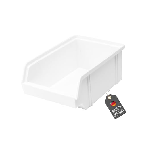 Lantelme Stapelbox aus Kunststoff Weiß 60 x 100 x 150mm | Made in Germany | Lagersichtkasten für Praxis Werkstatt Lager Garage | Sortierbox für Schrauben Nägel Kleinteile | Sichtlagerbox