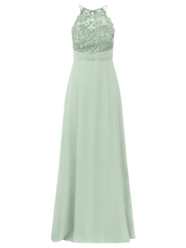 Apart Damen Chiffon Spitze langes Abendkleid, Neckholder Hochzeitskleid, stylischer schmaler Cut-Out im Rücken, ärmelloses Partykleid,...