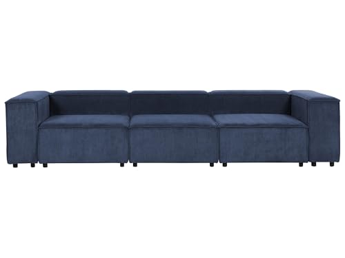 Beliani Sofá Modular 3 plazas Moderno Patas Negras tapizado Pana Azul Oscuro Ardal