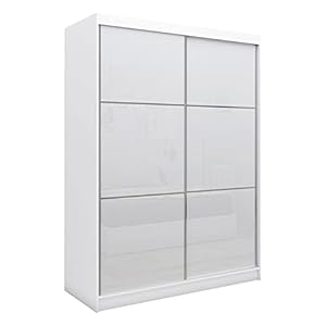 MKS MEBLE Kledingkast met Lacobel Glas – Stijlvol Garderobekast met Schuifdeuren – Slaapkamerkast met 2x Kledingstang…