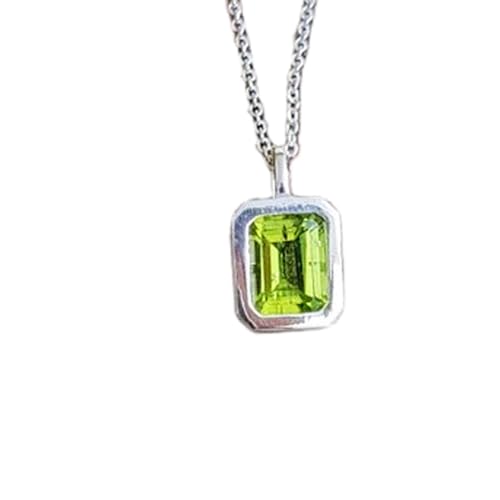 Pendentif rectangulaire vert en péridot naturel et son collier en argent sterling 925 de 45 cm