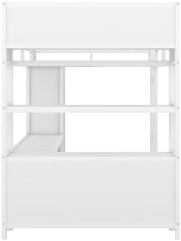 Bellemave Full Size Metal Loft Bed with Wardrobe and L-Shaped Desk, Heavy Duty Metal Loft Bed with Storage Cubes and Shelves for Kids Teens, White