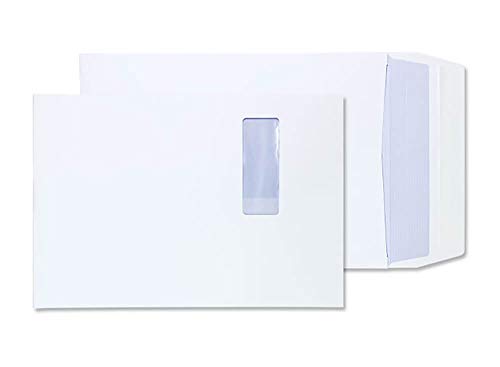 Blake Purely Packaging 41062W FAlten-Versandtasche Haftklebung Mit Fenster Weiß B4 350 x 250 x 25 mm - 140g/m² | 125 Stück