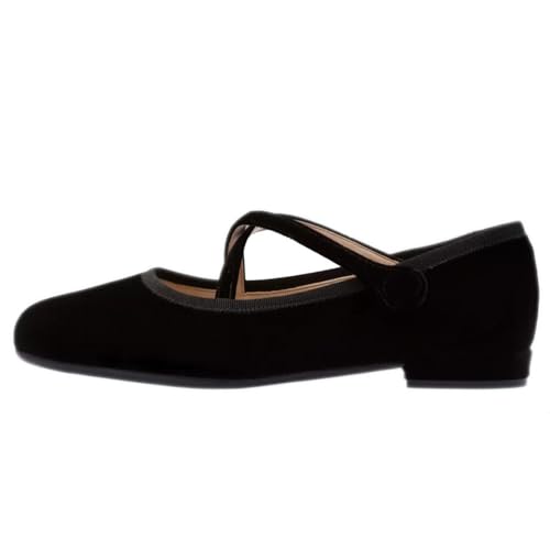 Women's Mary Jane Ballet Flats Shoes,Velvet Comfortable Large Size Flat Dancing Shoes Casual Fashion Cross Straps Low Heels Round Toe Soft Party Holiday Espadrille2