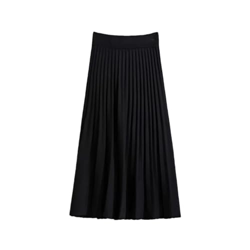 Women Knitted Skirt Mid-Length Elastic High Waist Thin A-Line Wool