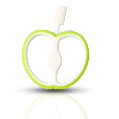 Image of Apple Shape Soft Silicone Teether for Baby Gums, Teething Toys for Babies, BPA Free, Pain-Relief, Non-Toxic, 100% Food Grade, Soothing & Smooth Edges Easy to Grasp Chewable - Green (Pack of 1)