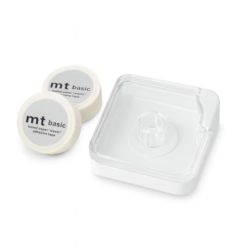 mt Washi Tape (White x2) with Dispenser & Cutter Japanese Masking for Painters and Artist/Drafting; Portable Desk Set