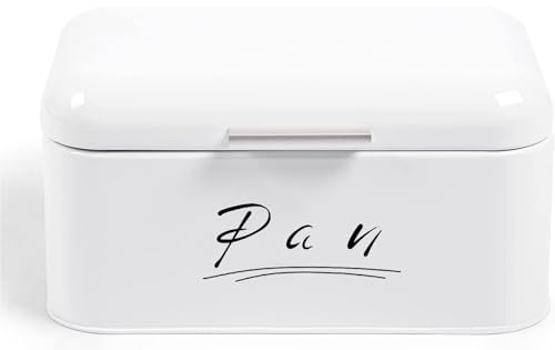 Madera Nieve Panera de metal resistente | Cubierta abatible de fácil apertura | Ideal para almacenar pan y mantenerlo fresco por más tiempo | Diseño retro para cocina (Blanco tapa de Metal)