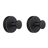 Cyberwork Crochets sans perçage   Lot de 2 crochets à ventouse en acier inoxydable. fixation murale sans percer, patères pour salle de bain, cuisine, bureau (Noir)