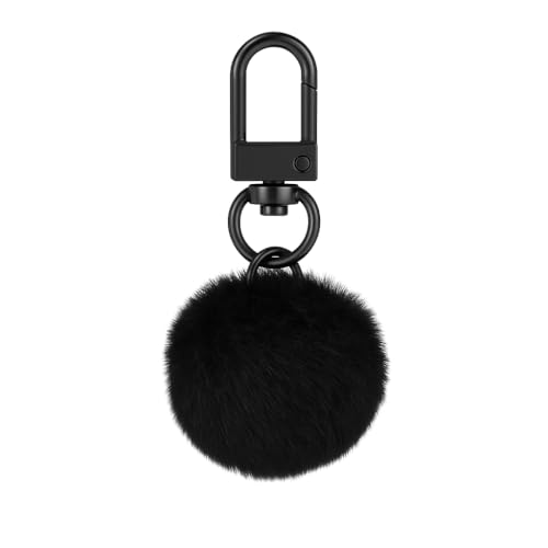 Porte-Clés Pompon – Porte-Cléf Boule de Fausse Fourrure Porte-Clé pour Sac Femme avec Fermoir Métal Simple, Cadeau Mignon pour Filles - Noir