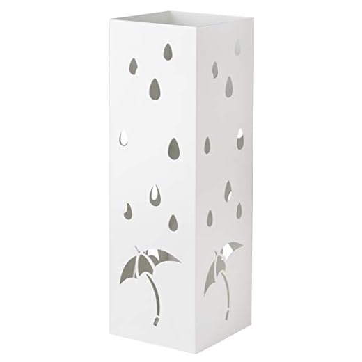 Baroni Home Portaombrelli Design Porta Ombrelli Moderno in Metallo con Intaglio Pioggia Ombrelli Bianco con Gancino e Vaschetta Scolapioggia Rimovibile 15,5X15X49 cm