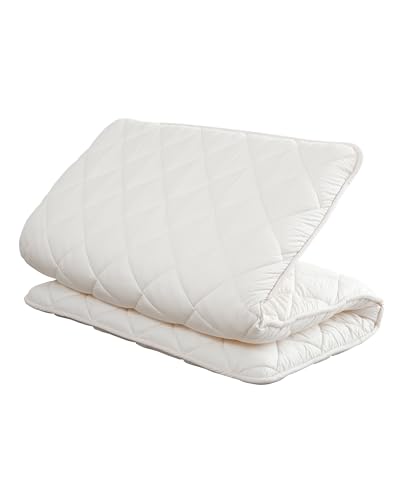 Image of FULI Premium Japanese Futon Bed, Foldable Floor Bed, Foam Core, Twin, White | Portable Sleeping Pad Shikibuton, Made in Japan, cotton surface, polyester and polyurethane foam fill, 2.5 in thick