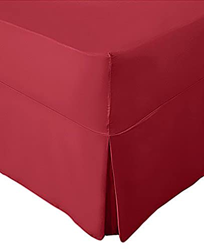 Extra Deep Non Iron Percale 180 Thread Count Fitted Valance Sheet Pleated (Double, Red)